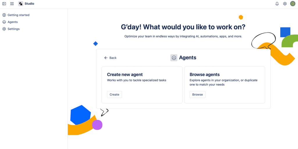 rovo studio welcome page